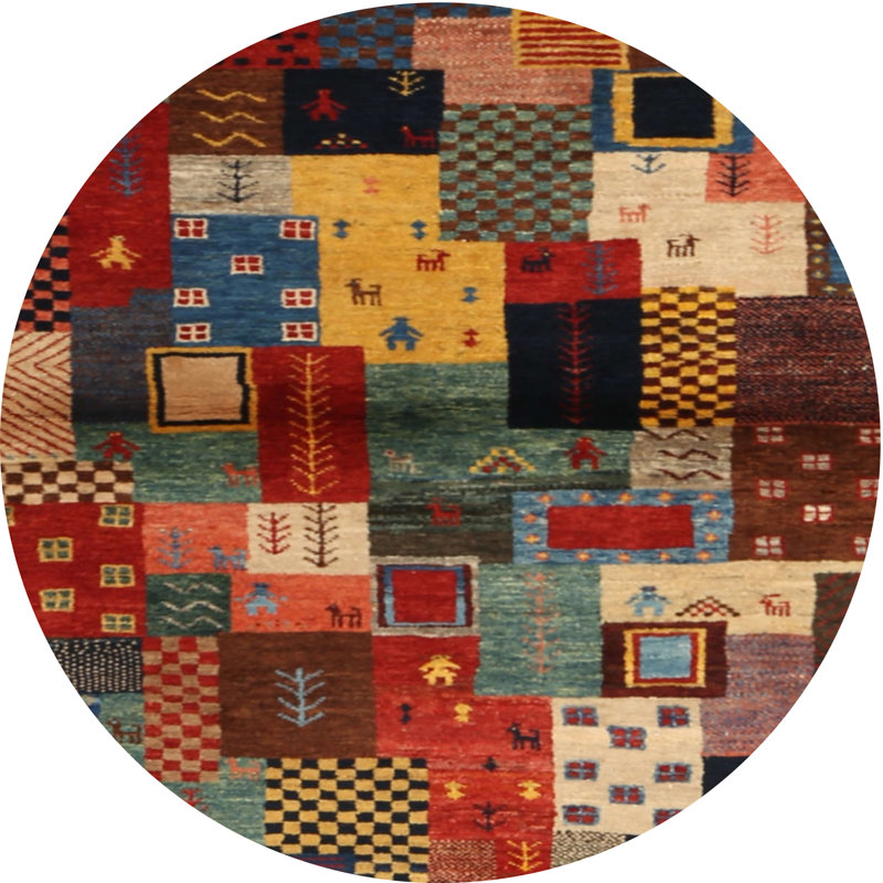 Tapis brun/bleu/gris/zone contemporaine, Rond 5 pi