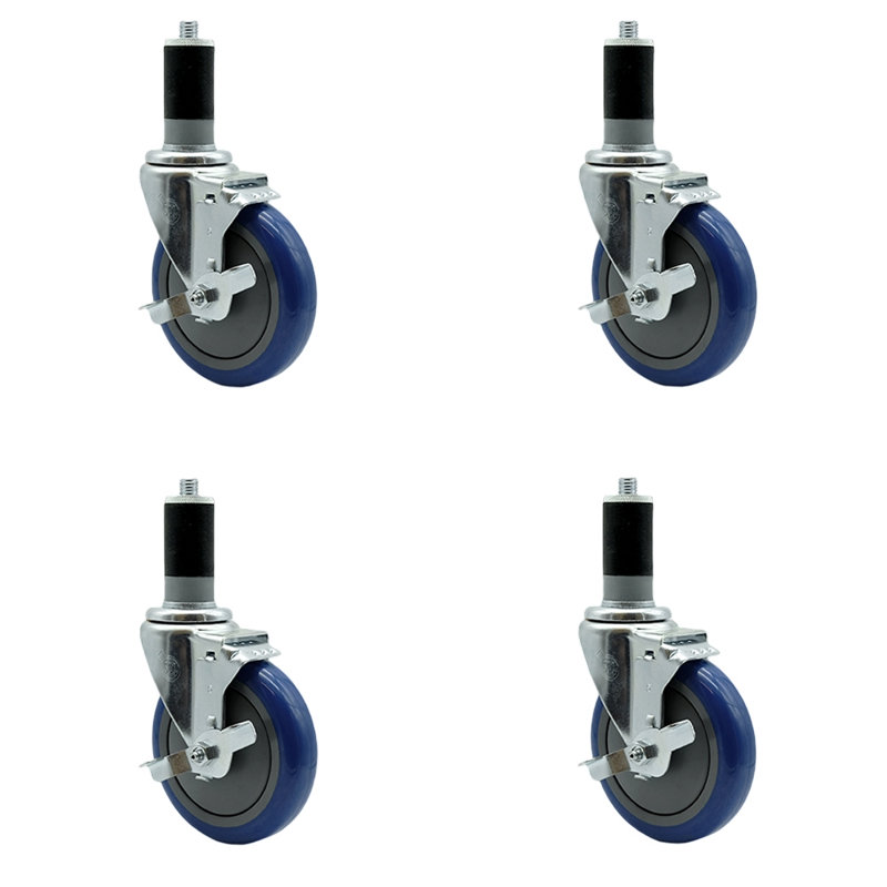 Roulettes extensibles en polyuréthane avec frein, Bleu