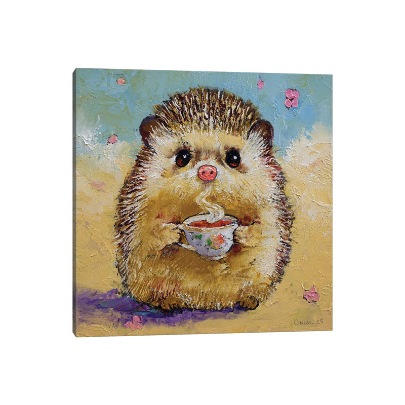 «Tea Shop Hedgehog», reproduction d'art sur toile tendue, Toile tendue, Ne s’applique pas, H 12 po x l 12 po