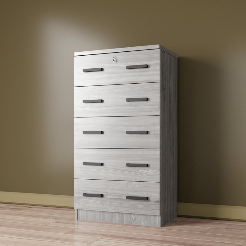 Commode 5 tiroirs 5 pouces Giello, Gris