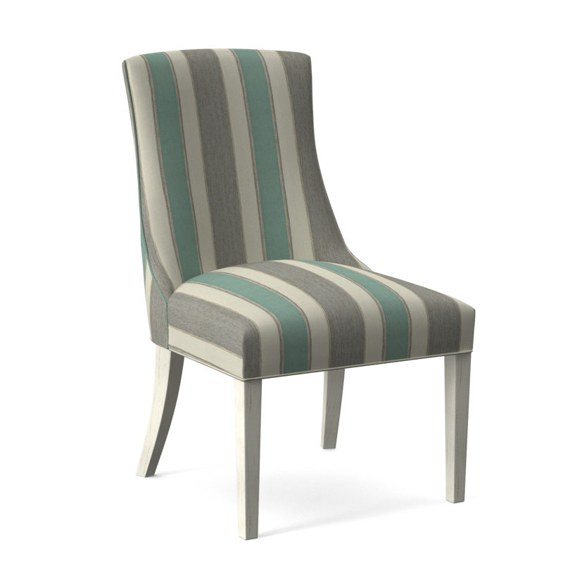 Tuxedo Slipper Dining Chair, Light Blue Performance Fabric; 0851-55, Antique Frost White Finish