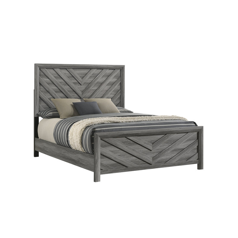 Élégant et moderne, structure de lit simple, bois gris, atmosphère de chambre à coucher, aspect élégant, fonction confortable,