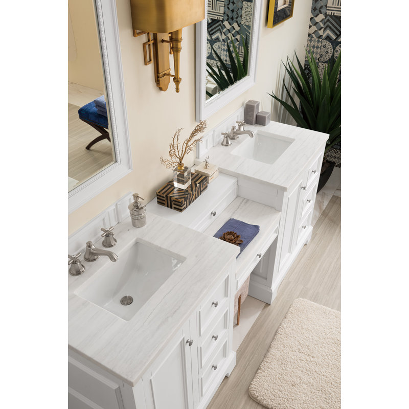 De Soto 84''  W Double Vanity, Bright White, Carrara White