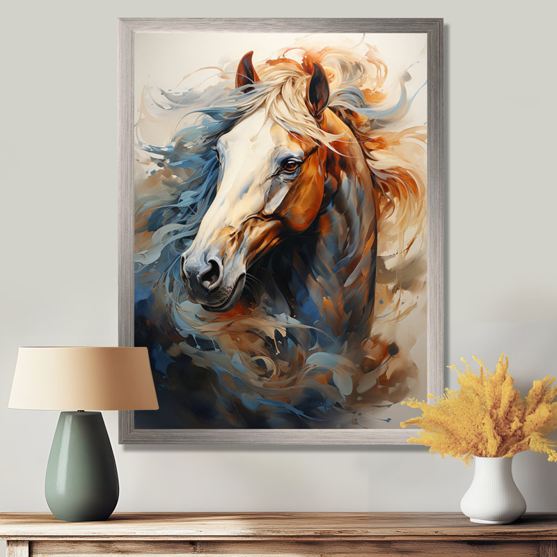 «Horse Grace Portrait I» - art mural cheval, Cadre photo unique, H 32 po x l 24 po, Argent argent