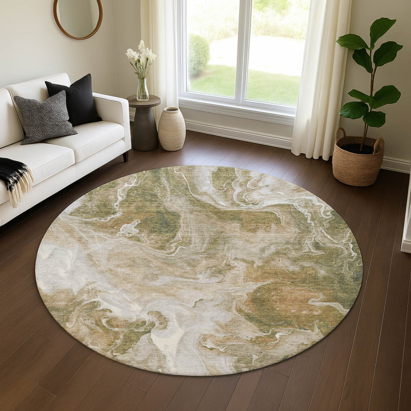 Premium Machine Washable Mehara AMF1687 Abstract Rug, Round 8'
