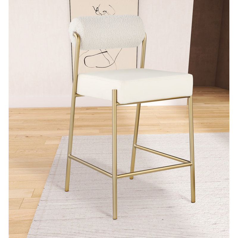 Carly Boucle Fabric & Faux Leather Counter Stool, Cream Boucle Fabric
