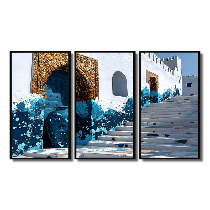 Maroc, Casablanca, Rabat, Kasbah, ensemble d'art mural, H 28 po x l 36 po x P 1 po, Toile avec cadre flottant noir
