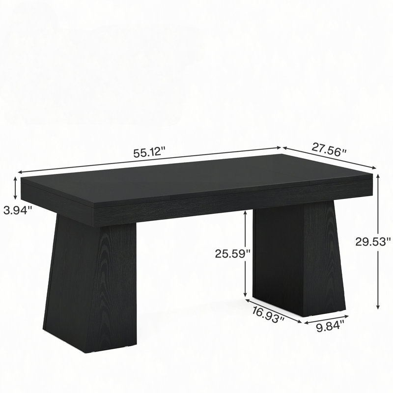 Bureau de direction moderne de 55 po de style Mid-Century - Poste de travail d'ordinateur à domicile avec double base trapézoïdale, table d'écriture élégante et bureau de conférence