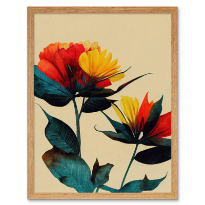 Botanical Bold Flowering Yellow Red Teal - Print