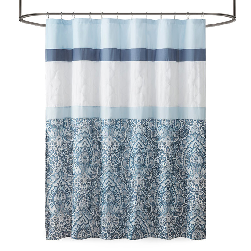 Rideau de douche imprimé et brodé, Bleu