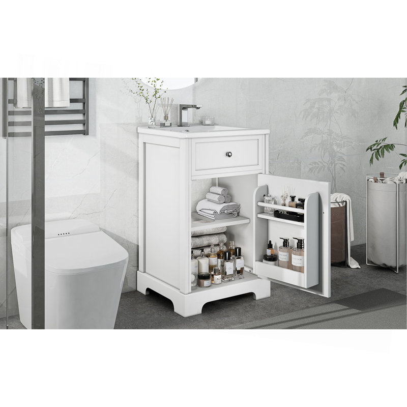 Meuble-lavabo de 20 po avec lavabo, armoire de salle de bain avec porte à fermeture douce, support de rangement et tablette réglable