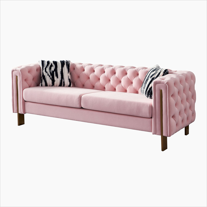Canapé à accoudoirs carrés 84,25 po Jamayiah, Mélange de polyester rose