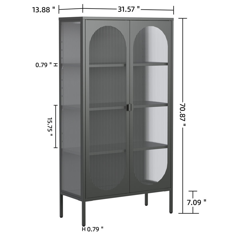 Benoît 70.87-inch Black Two Door Metal Storage Cabinet with Fluted Clear Doors