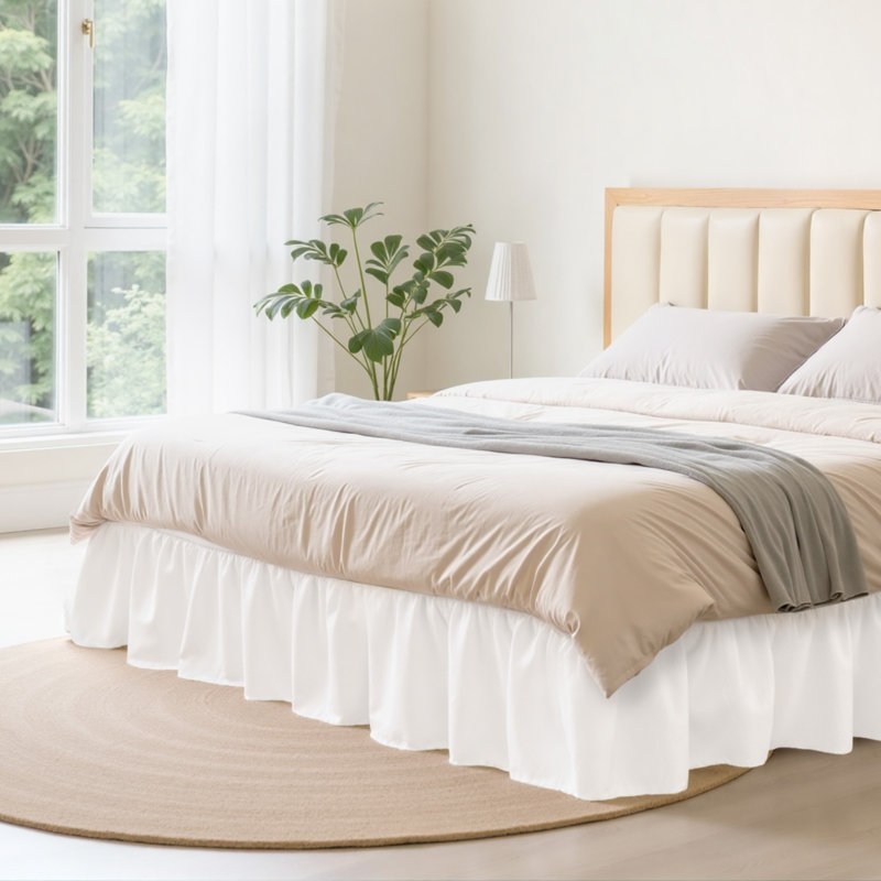 Wrap Around Bed Skirt Dust Ruffle Queen Size 15 in Drop Adjustable Elastic