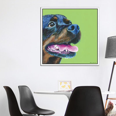 Rottweiller On Lime, Square by Kirstin Wood - Painting on Canvas