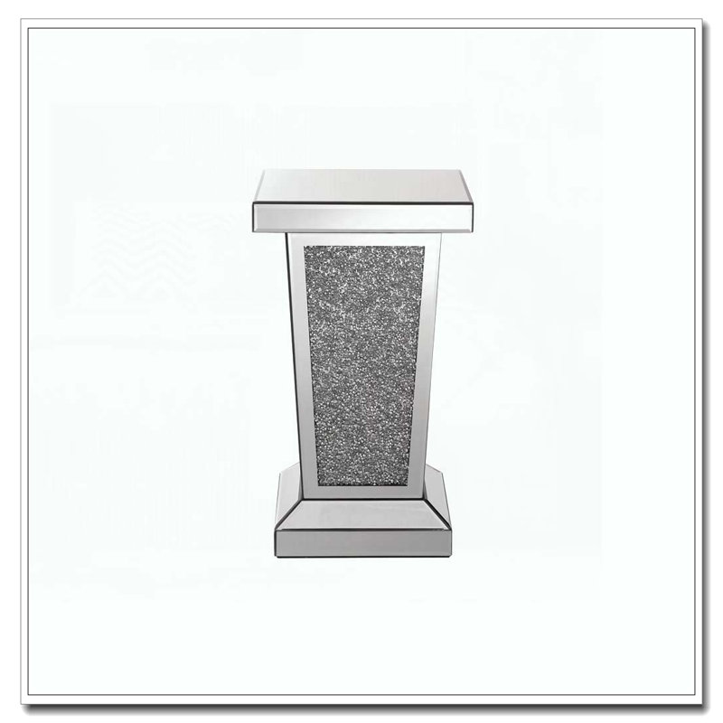 Table de bout en miroir argentée avec incrustation de cristal