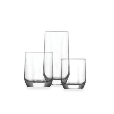 Elegant 18-Piece Glass Set, 100% Glass | Includes 6 x 7.9 x 3.1 in (215 ml), 6 x 7.9 x 3.5 in (310 ml), 6 x 6.1 x 5.6 in (385 ml) | Dishwasher Safe, Perfect for Entertaining & Everyday Use | Stylish Transparent Design for Any Table Setting