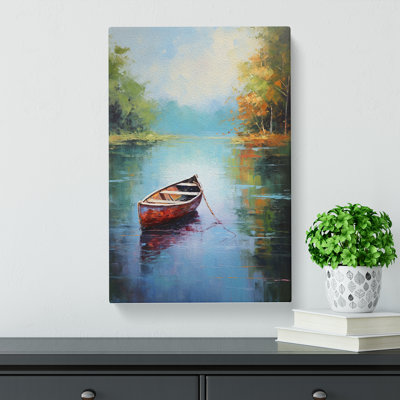 Boat On A Lake Action Painting - Art Prints - Wrapped Canvas
