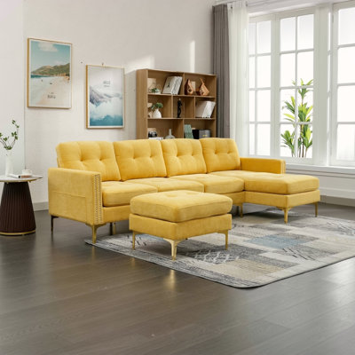 110" L-Shape Convertible Sectional Sofa Couch With Movable Ottoman For Living Room, Apartment, Office, 