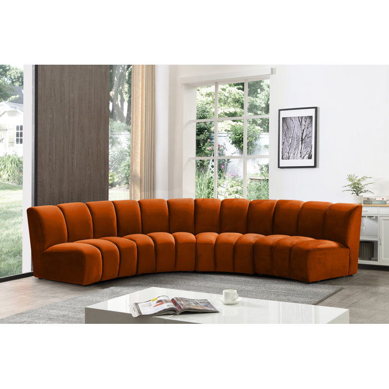 Canapé modulaire en velours Infinity, 4 pièces, Velours cognac