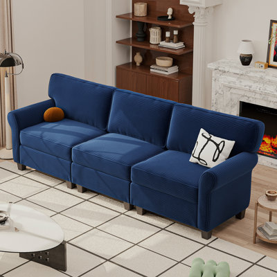 94" 3-Seater Corduroy Sofa Couch With Deep Seats,Thickened High-Rebound Sponge & Armrests, Removable Cushions, Sturdy Composite Board+Solid Wood Frame For Living Room, Bedroom, Apartment And Office.