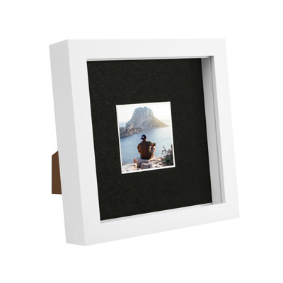 Nicola Spring - 6" x 6" White 3D Box Photo Frame - 2" x 2" Mount - Black