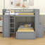 Lit mezzanine avec lit autonome, tablettes, bureau et garde-robe-781096507
