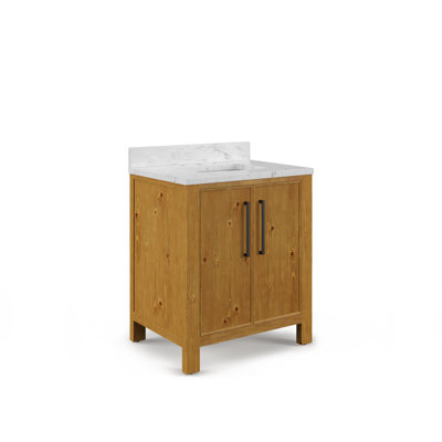 Meuble-lavabo autoportant en chêne Sierra de 30 po avec plateau en marbre blanc de Carrare (assemblé) Dino