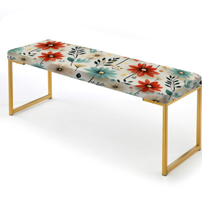 Beige Coastal Harmony Floral Pattern II - Floral Upholstered Gold Bench