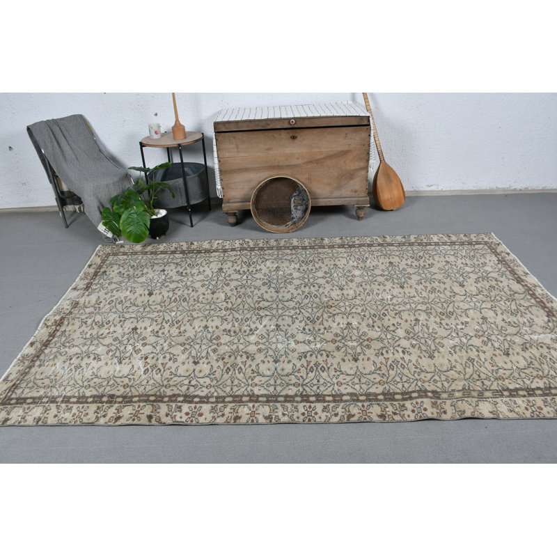 Tapis turc en laine Oushak rétro fabriqué à la main idéal pour rehausser le décor du salon brun / vert