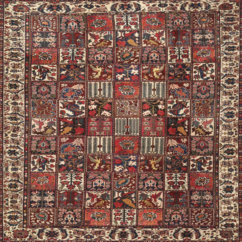 Tapis traditionnel rouge / vert, Rond 5 pi
