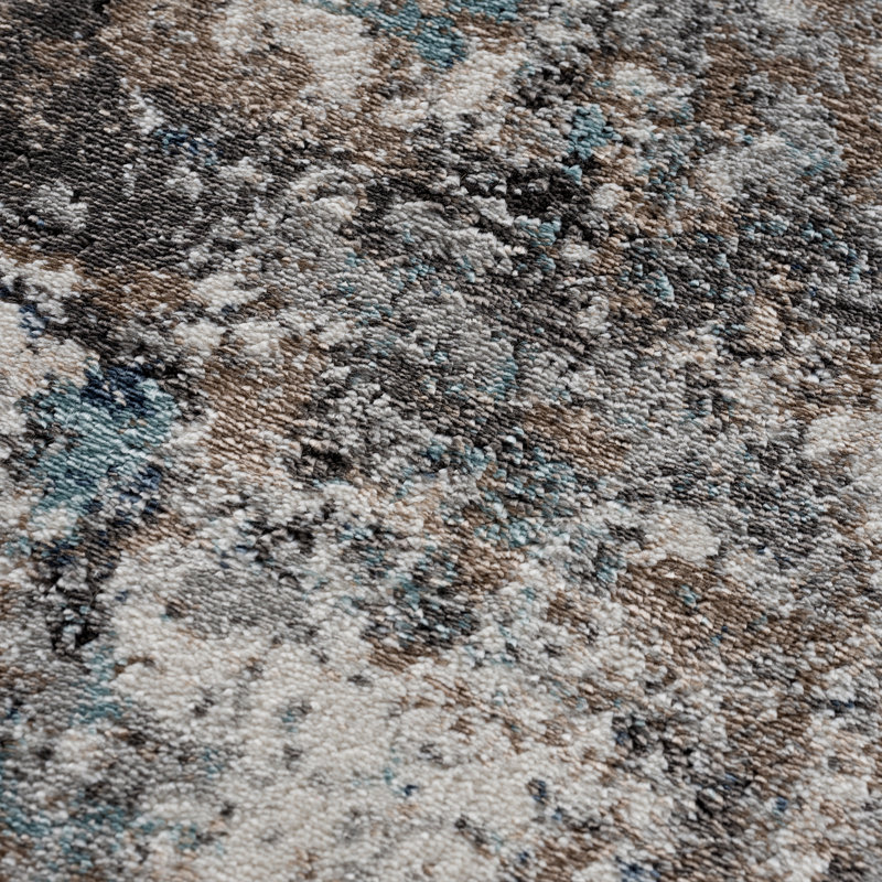 Tapis abstrait bleu tissé à la machine, Rectangle 1 pi 10 po x 3 pi