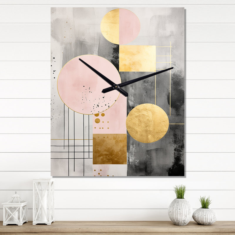 Pleine lune pleine lune rétro géométrie or rose VI - horloge murale moderne géométrique, H 40 po x l 30 po x P 1 po