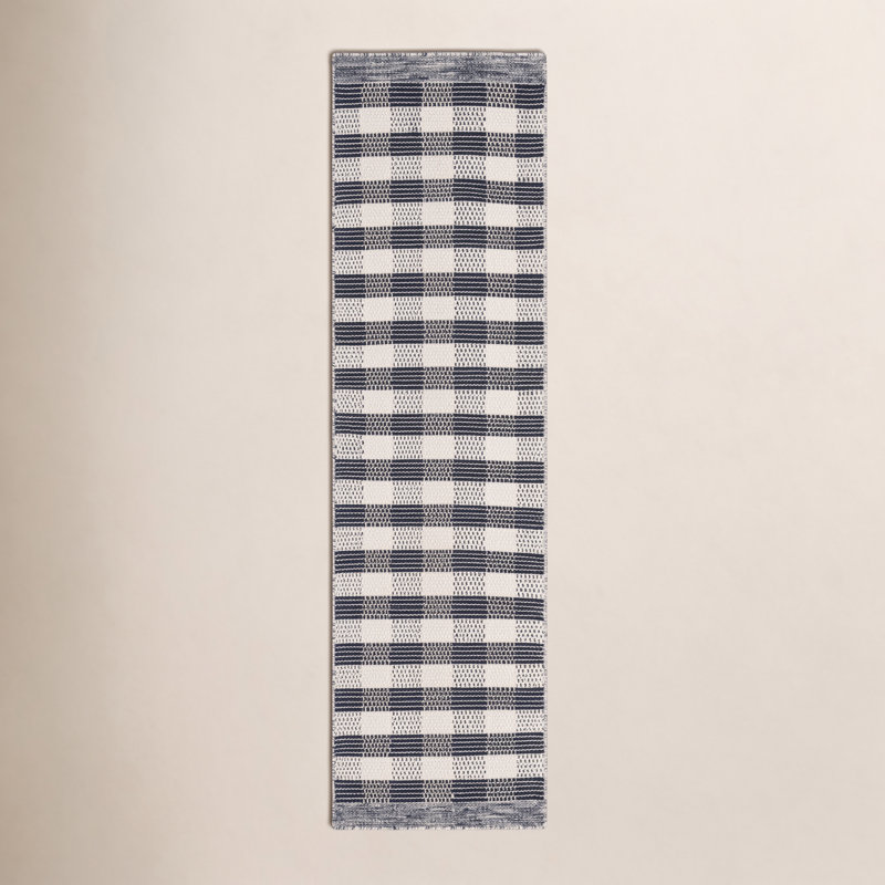 Tapis rayé noir / ivoire Kilim 807, Tapis de couloir 2 pi 3 po x 8 pi