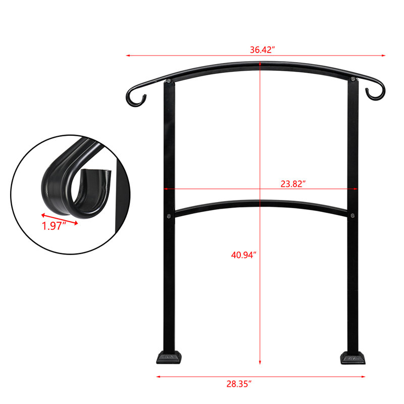 1-3 Steps Adjustable Stair Banister, Black