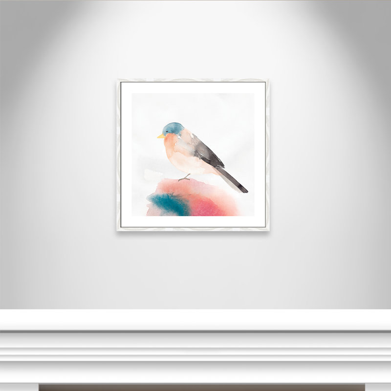 Chickadee II par Casa Fine Arts, Papier avec cadre à grain de bois blanc, Blanc, H 28,75 po x l 28,75 po x P 0,75 po