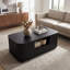 Table basse ovale moderne de luxe avec tiroirs et rangement, conception de contour incurvé, longue table centrale noire de 46,5 pouces pour le salon ou le bureau