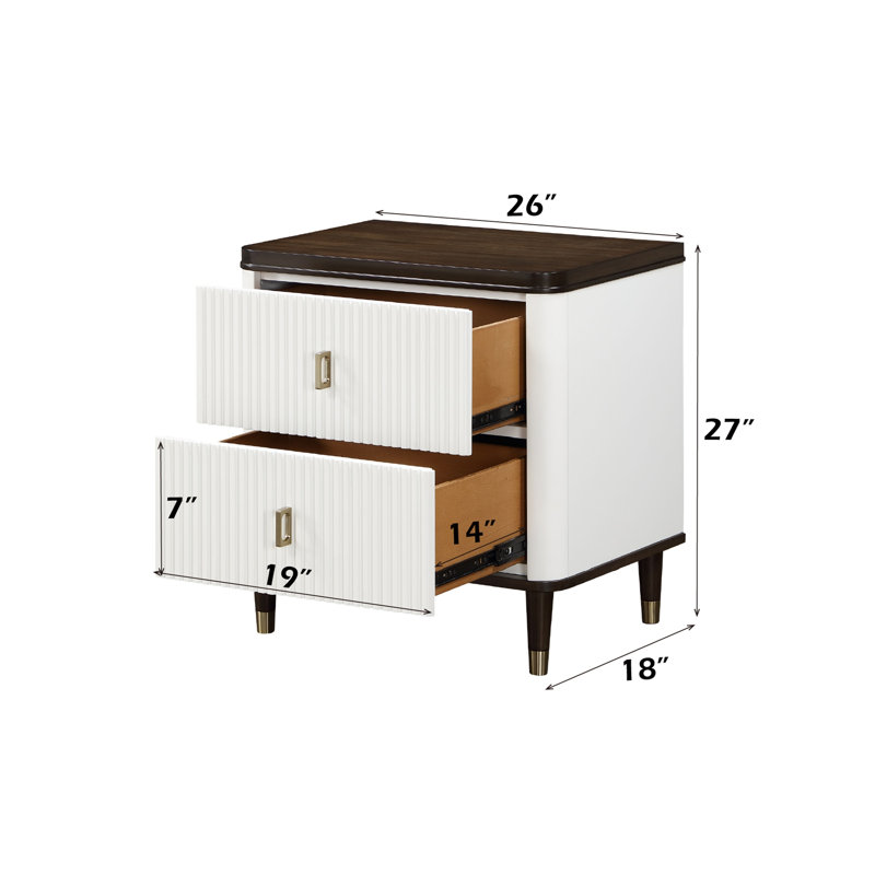 Dzianis 2-Drawer Nightstand in White and Walnut