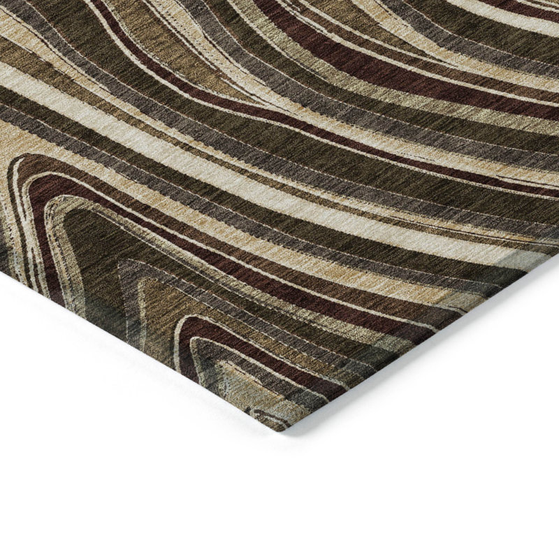 Tapis d'intérieur rond lavable abstrait brun et ivoire 8 pi