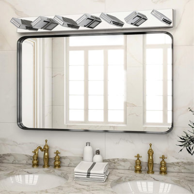 7 lumières de meuble-lavabo, lampe murale en acrylique, DEL 36 W, rotatif 180, écoénergétique, pour la salle de bain et la chambre à coucher, moderne 45,3 po x 4,7 po, technologie DEL, 80% d'économie d'électricité, tête, acier inoxydable
