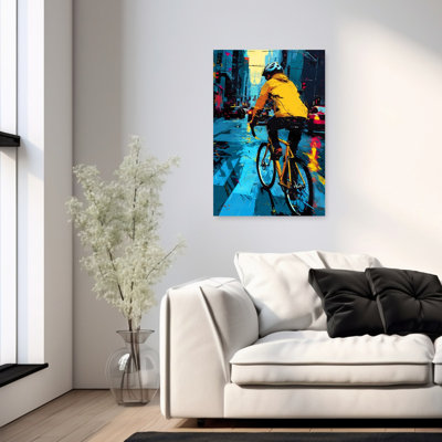 «Rainy City Cyclist Abstract Contemporary City», reproduction d'art mural