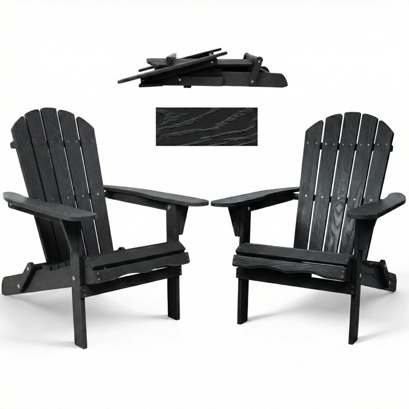 Chaise Adirondack en bois avec grain de bois, Noir