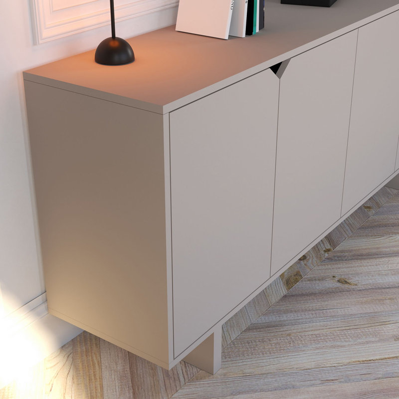 Console moderne, beige, 70,9 po x 31,7 po x 15,7 po | Panneau de particules 100% mélaminé, fixation murale, tablettes multiples | Solution de rangement élégante pour le salon et le vestibule, conception élégante et originale
