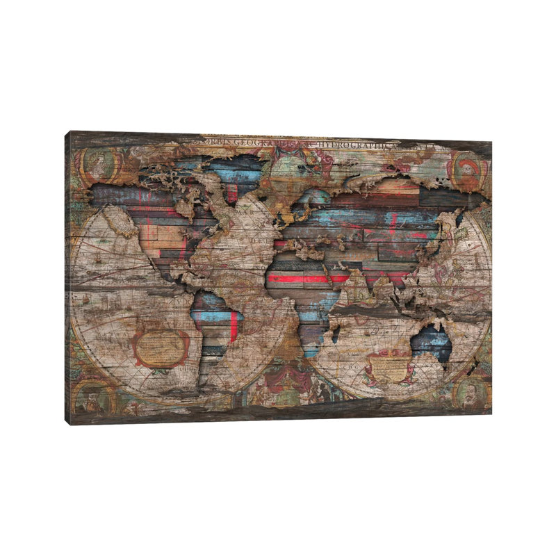 Distressed World Map by Diego Tirigall - Print on Canvas, Wrapped Canvas, 20.32 cm H x 30.48 cm W