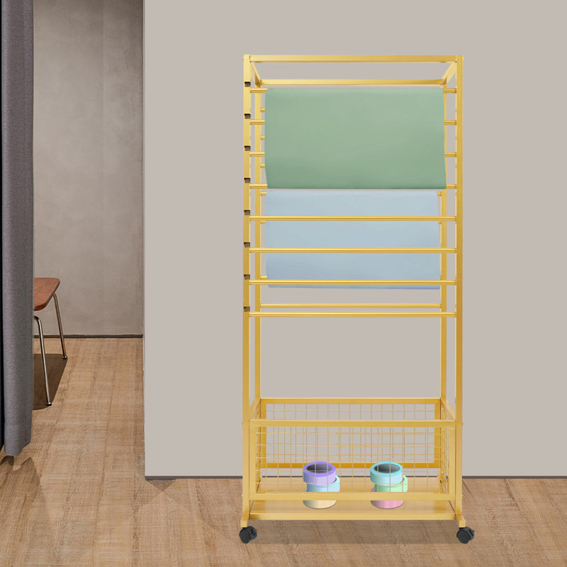 16 Rods Freestanding Ribbon Storage Shelf Display Rack With 4 Wheels, Gold