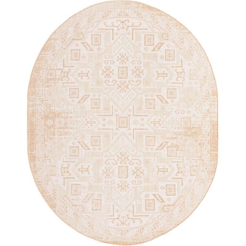 Outdoor Chand Area Rug Ivory Color, Oval 7'10" x 10'