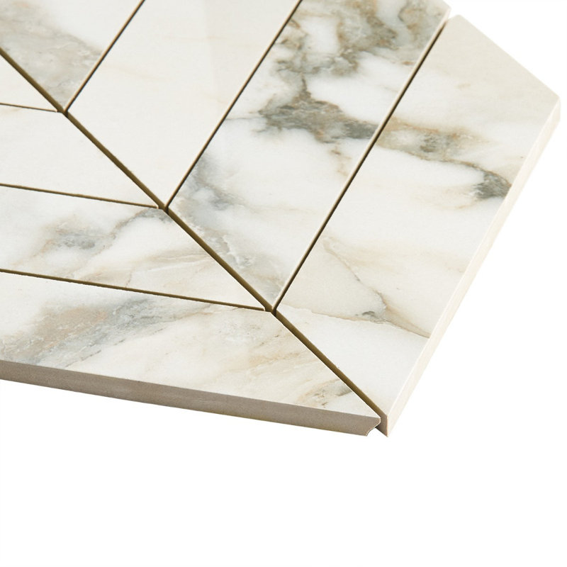 Saroshi 11.02 In. X 11.22 In. Polished Porcelain Marble Look Heringbone Floor And Wall Mosaic Tile