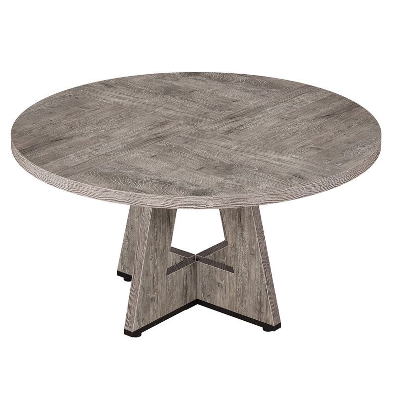 47" Round Farmhouse Dining Table  Table For 4 Cross Base, Gray
