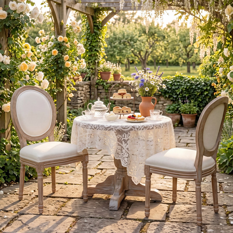 French Provincial 37.7" H Dining Chairs Set of 2, Linen Upholstered Oval Back Chairs, Solid Wood Side Chairs for Dining Room