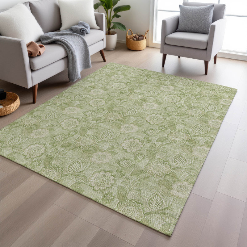 Machine Washable Indoor/Outdoor Xhevrie Sage Rug, Rectangle 9' x 12'